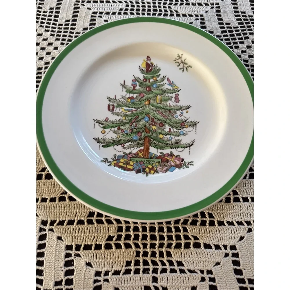Copeland Spode Christmas Tree Dinner Plate Green Trim England 1920s-50s READ